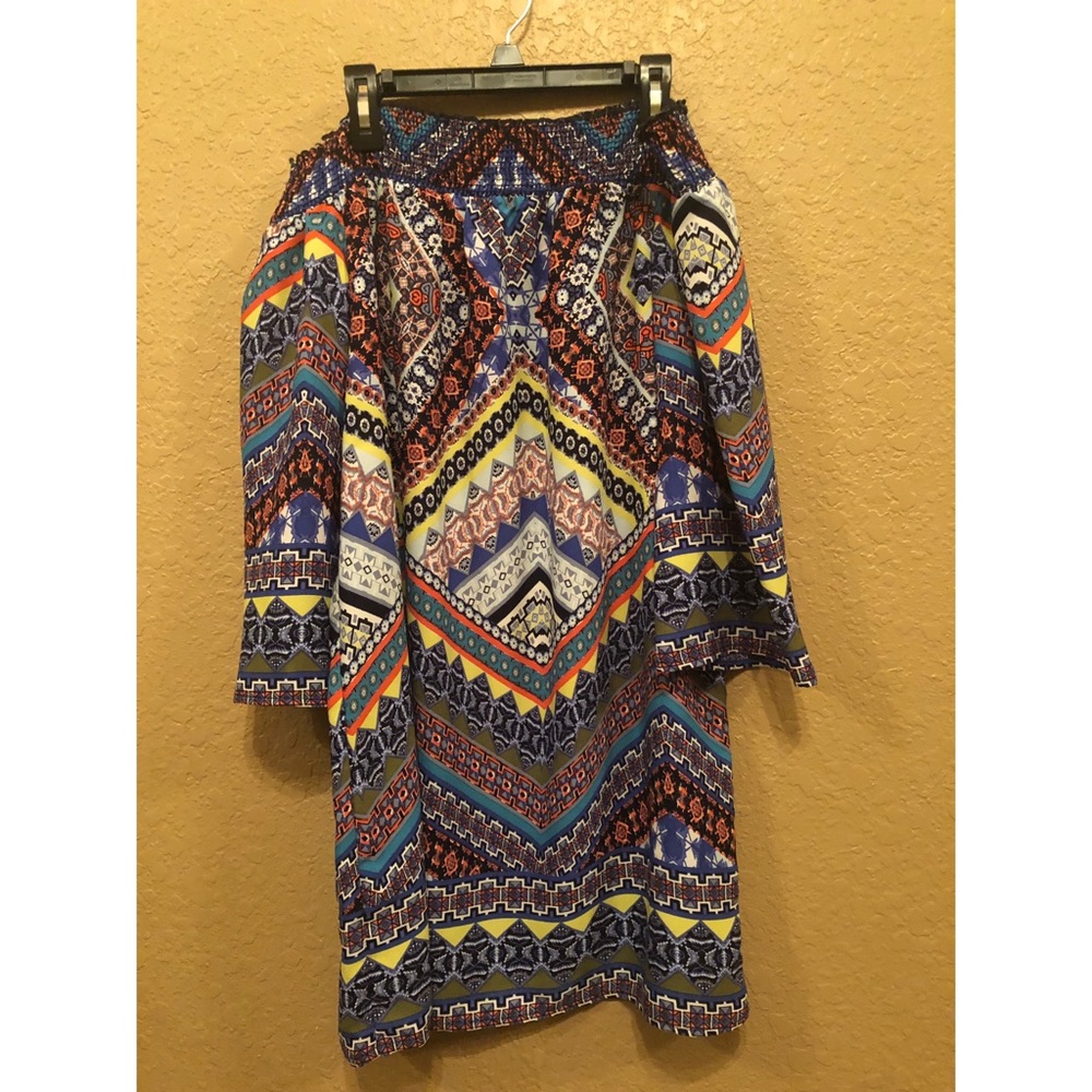 Multicolored Aztec Off Shoulder Dress